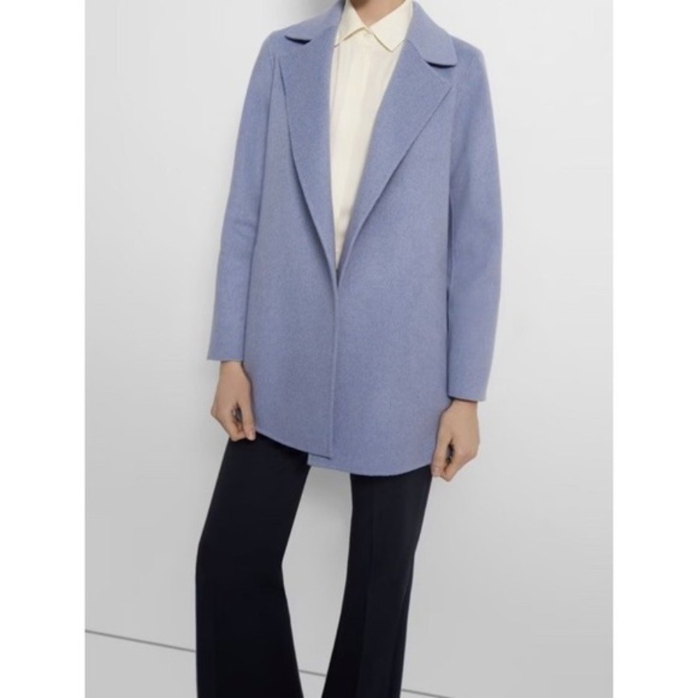 Theory Clairene Jacket In Double Face Wool Cashmere. Size L. Cornflower Melange.